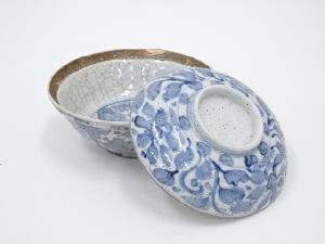 古物　三田染付蓋物